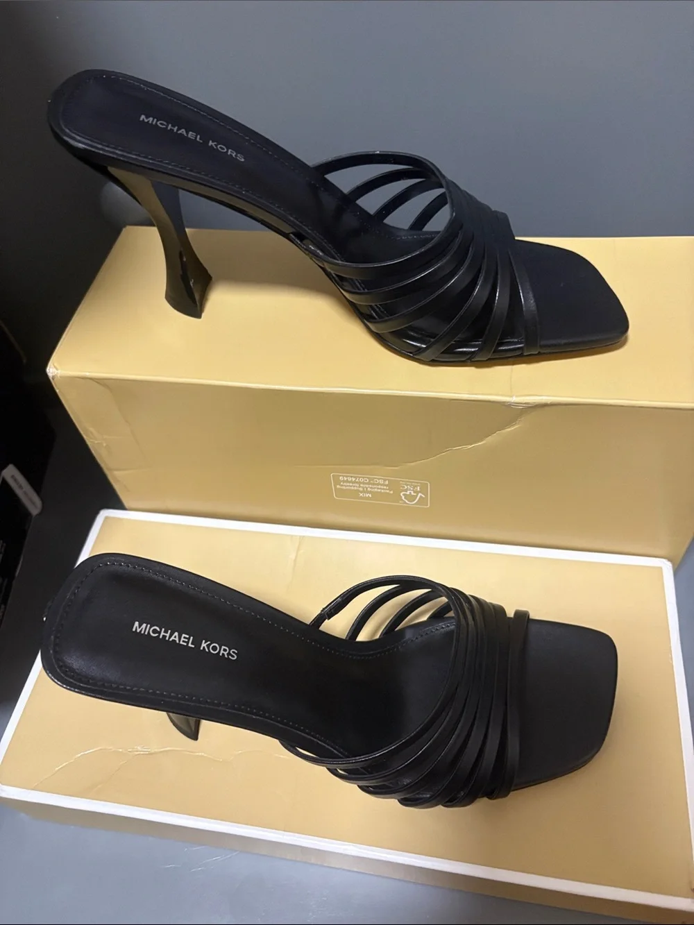 Michael Kors Haisley Black Strappy Square-Toe Heels NIB